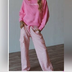 Pink fighter Checkered sweat Pants breast cancer awareness cargo pants run small